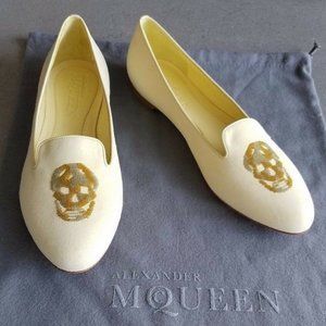 ALEXANDER MCQUEEN Sequin Skull Yellow Suede Shoes